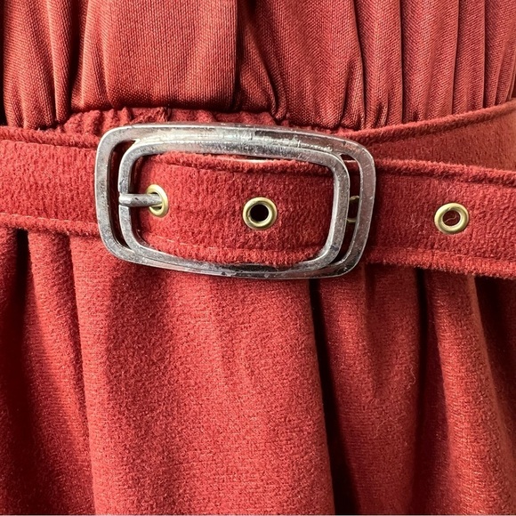 VINTAGE 1970s Sunshine Alley Secretary Dress Rust Orange Midi Matching Vest Vtg - Picture 10 of 13